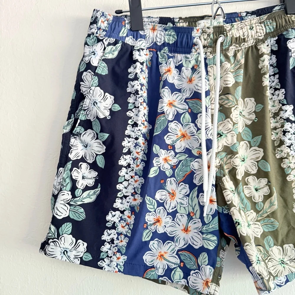 J. Crew Men's Blue Green Floral Swim Trunks Shorts Size Medium